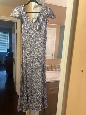 GAP Navy and Lavender Floral V-Neck Maxi Dress
